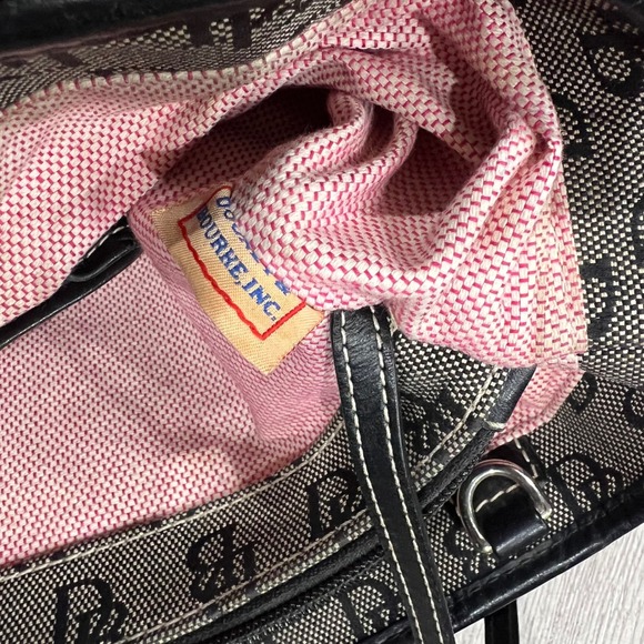 VTG Dooney Bourke Signature Monogram Tote Bag Black Gray Leather Trim 90s Y2K - Picture 10 of 11